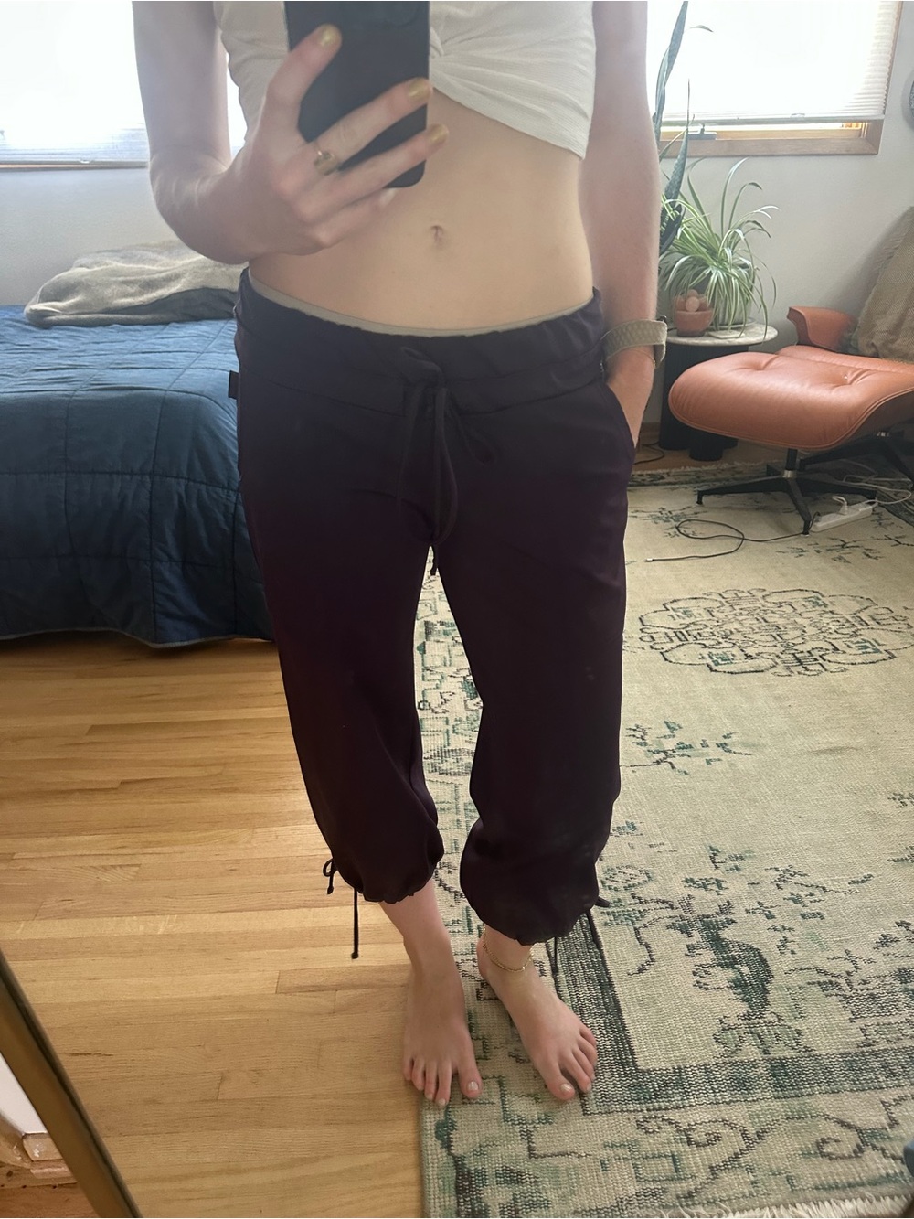 Y2K Kos USA Drawstring Crop Pants in Deep Plum - Women's Casual Wear